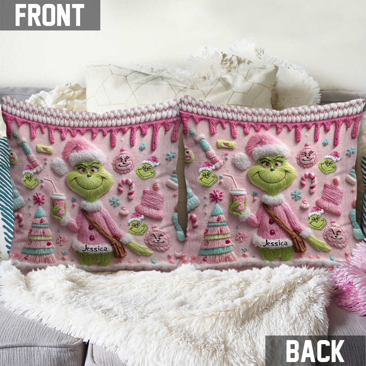 Merry Grinchmas - Personalized Stole Christmas Throw Pillow