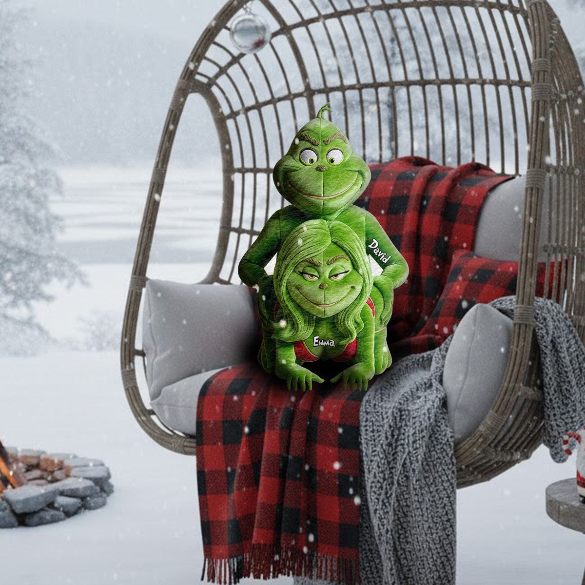 Cadeau amusant pour couple - Étole de Noël personnalisée en fausse fourrure avec coussin en forme d'oreiller