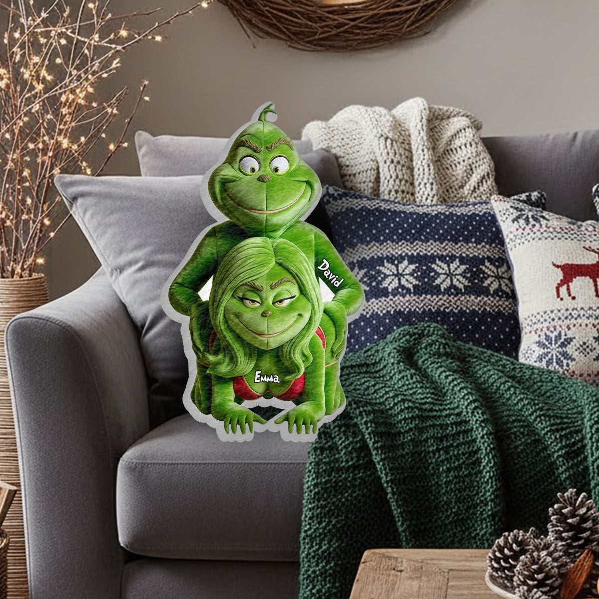 Cadeau amusant pour couple - Étole de Noël personnalisée en fausse fourrure avec coussin en forme d'oreiller