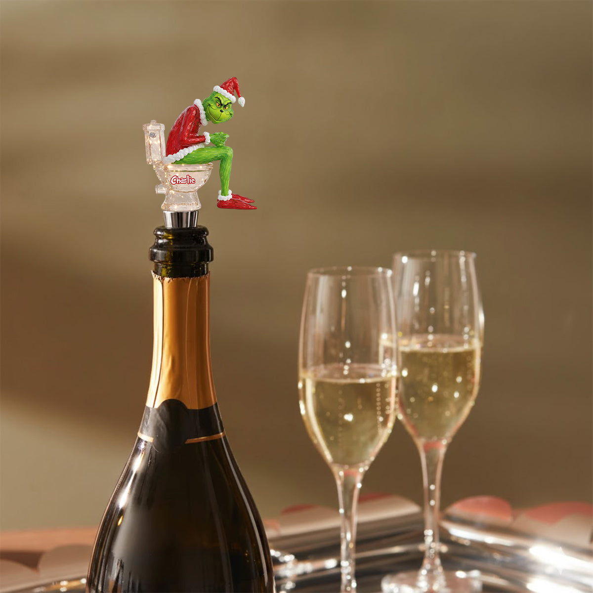 Grinchmas Pooping - Bouchon de bouteille personnalisé en forme d'étole de Noël