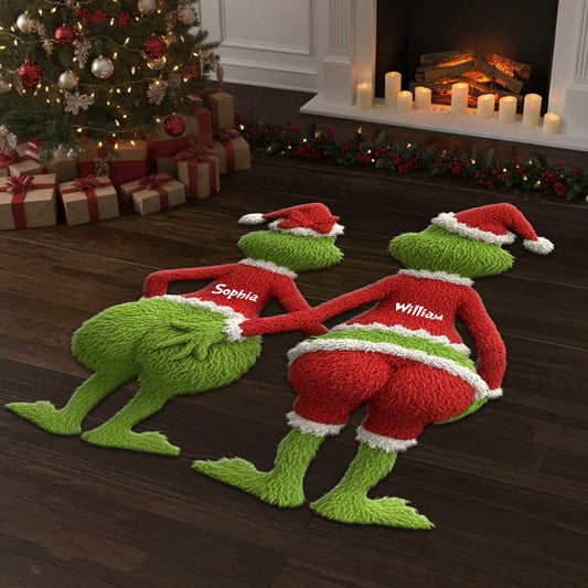 Tapis de Noël personnalisé avec étole et motif créature verte -