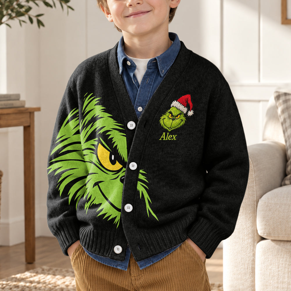 Green Mischief - Personalized Stole Christmas Cardigan Sweater