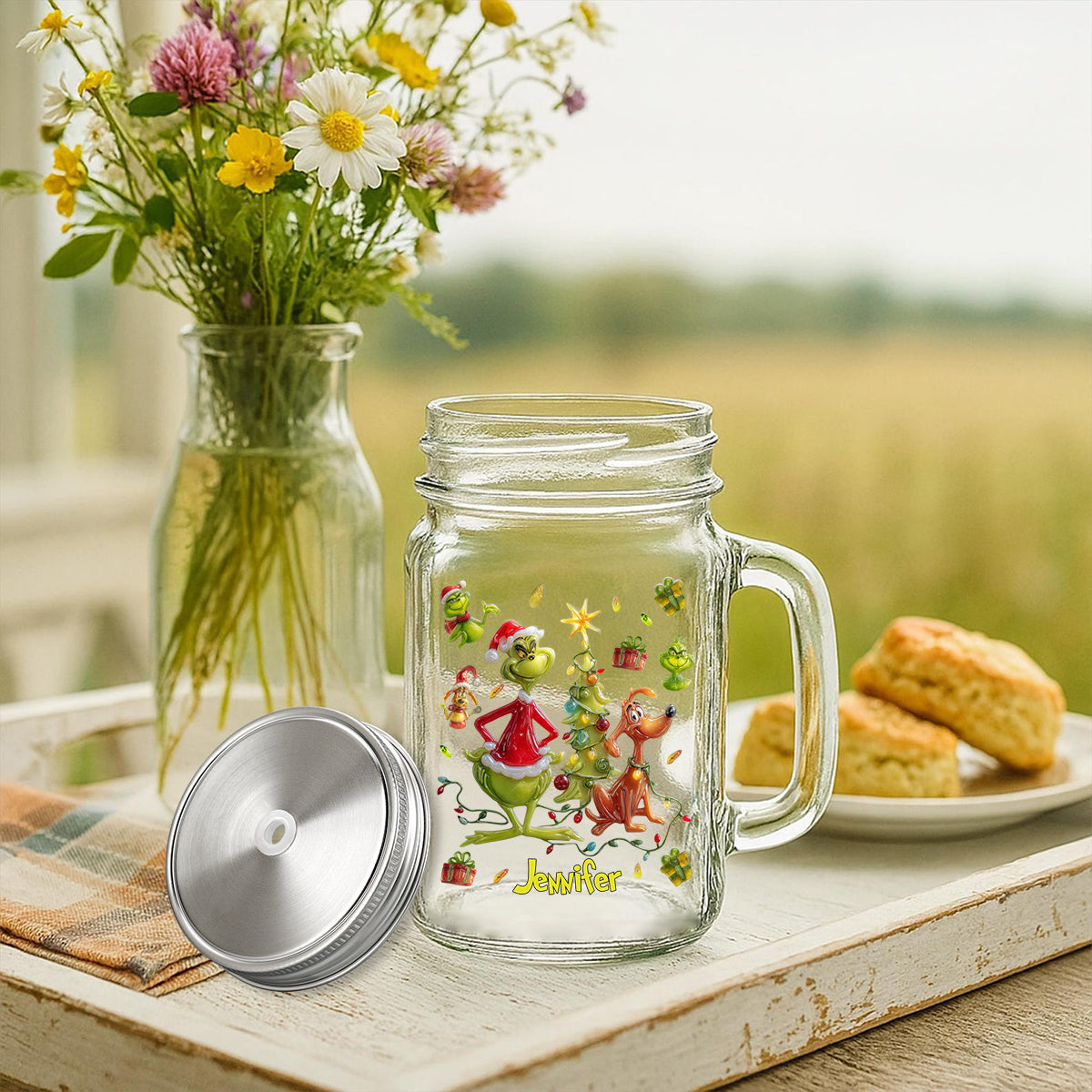 Joyeux Noël Vert - Étole de Noël personnalisée pour bocal Mason