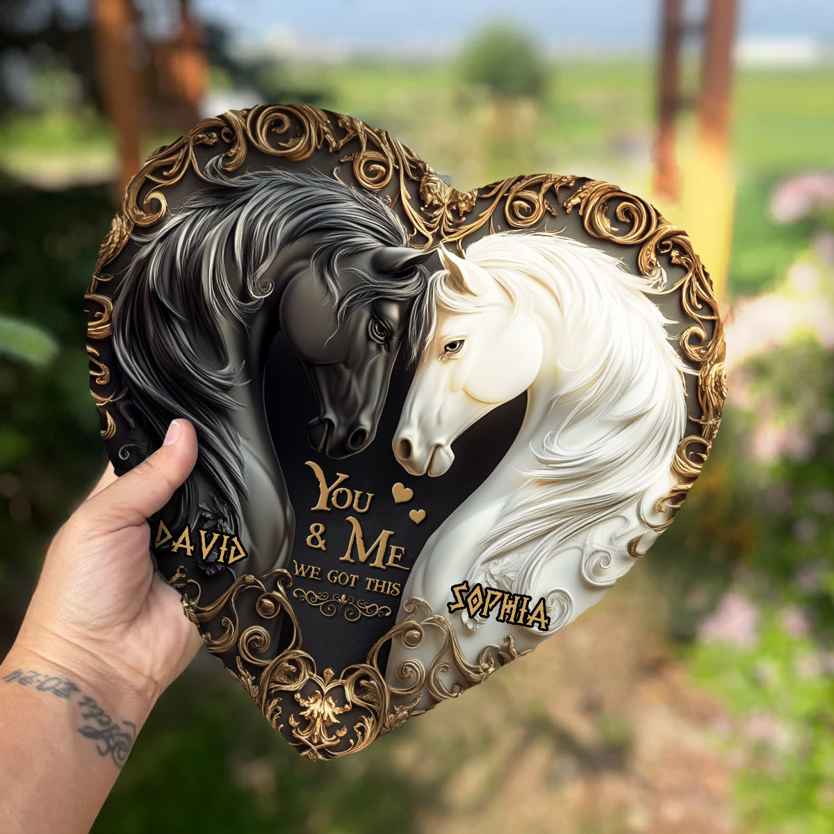 Toi et moi, on gère ! - Pierre personnalisée en forme de cœur avec motif cheval