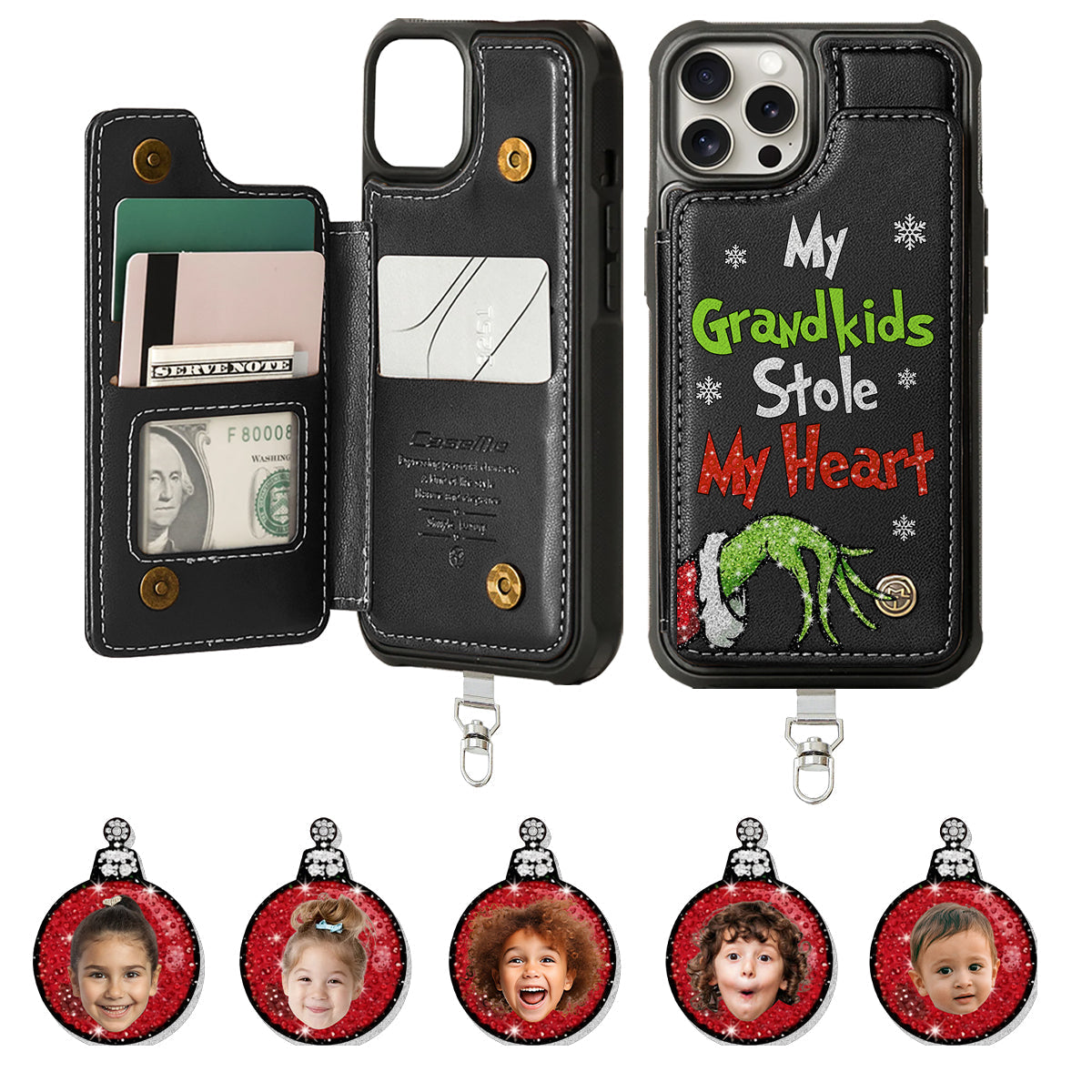 My Grandkids Kids Baby... Stole My Heart - Personalized Stole Christmas Phone Wallet With Charms