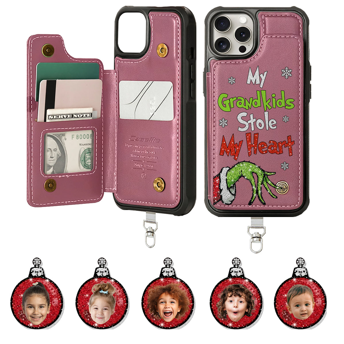 My Grandkids Kids Baby... Stole My Heart - Personalized Stole Christmas Phone Wallet With Charms