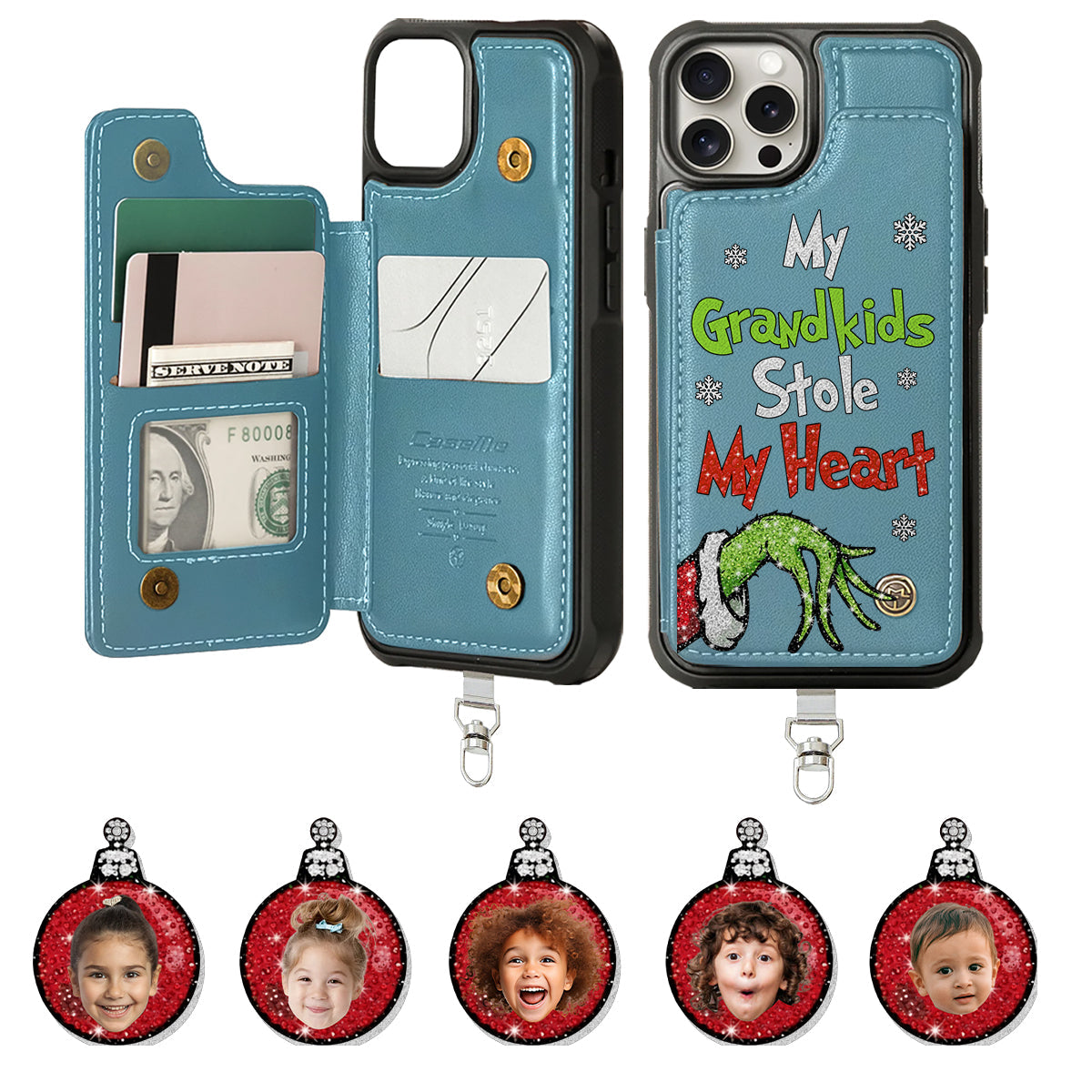 My Grandkids Kids Baby... Stole My Heart - Personalized Stole Christmas Phone Wallet With Charms