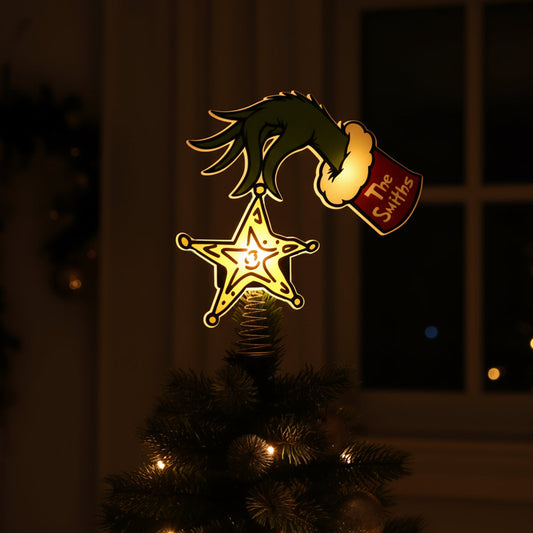 Naughty Green Mischief Stole The Yellow Star - Personalized Stole Christmas LED Light Tree Topper