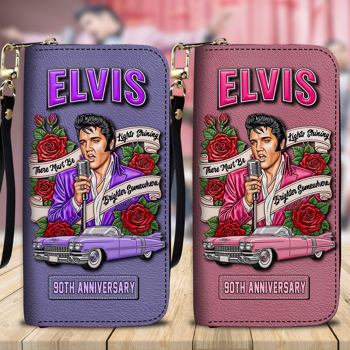 There Must Be Light Shinning Brighter Somewhere - Personalized King of Rock and Roll Leather Long Wallet