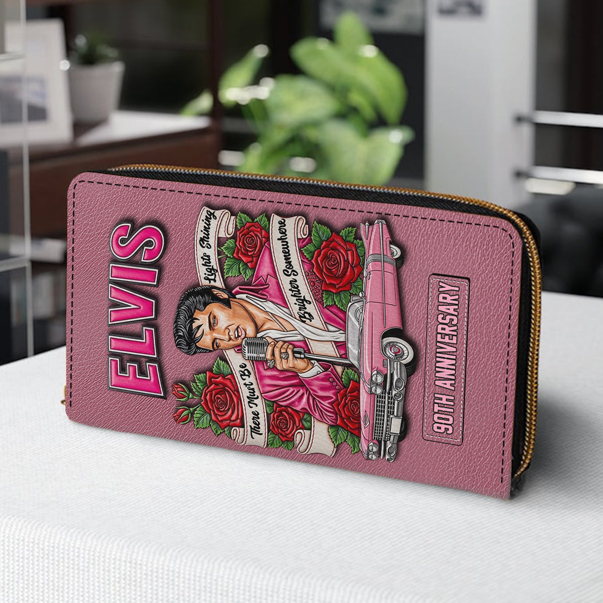 There Must Be Light Shinning Brighter Somewhere - Personalized King of Rock and Roll Leather Long Wallet