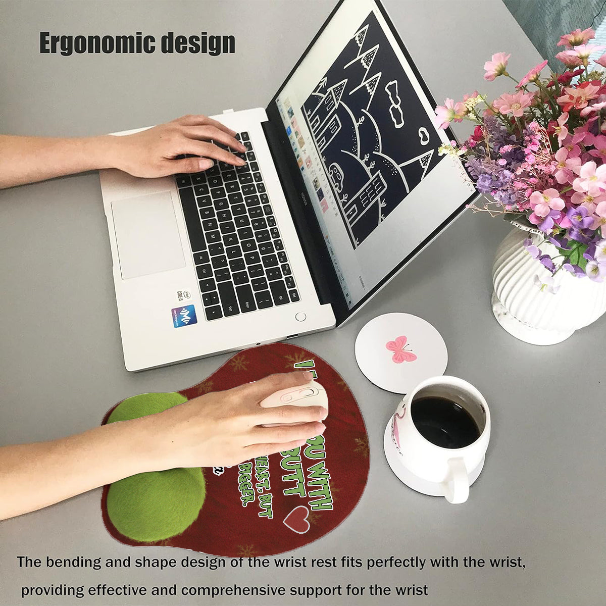 Je t'aime de tout mon cœur - Cadeau de Noël idéal pour lui - Tapis de souris 3D personnalisé avec étole de Noël