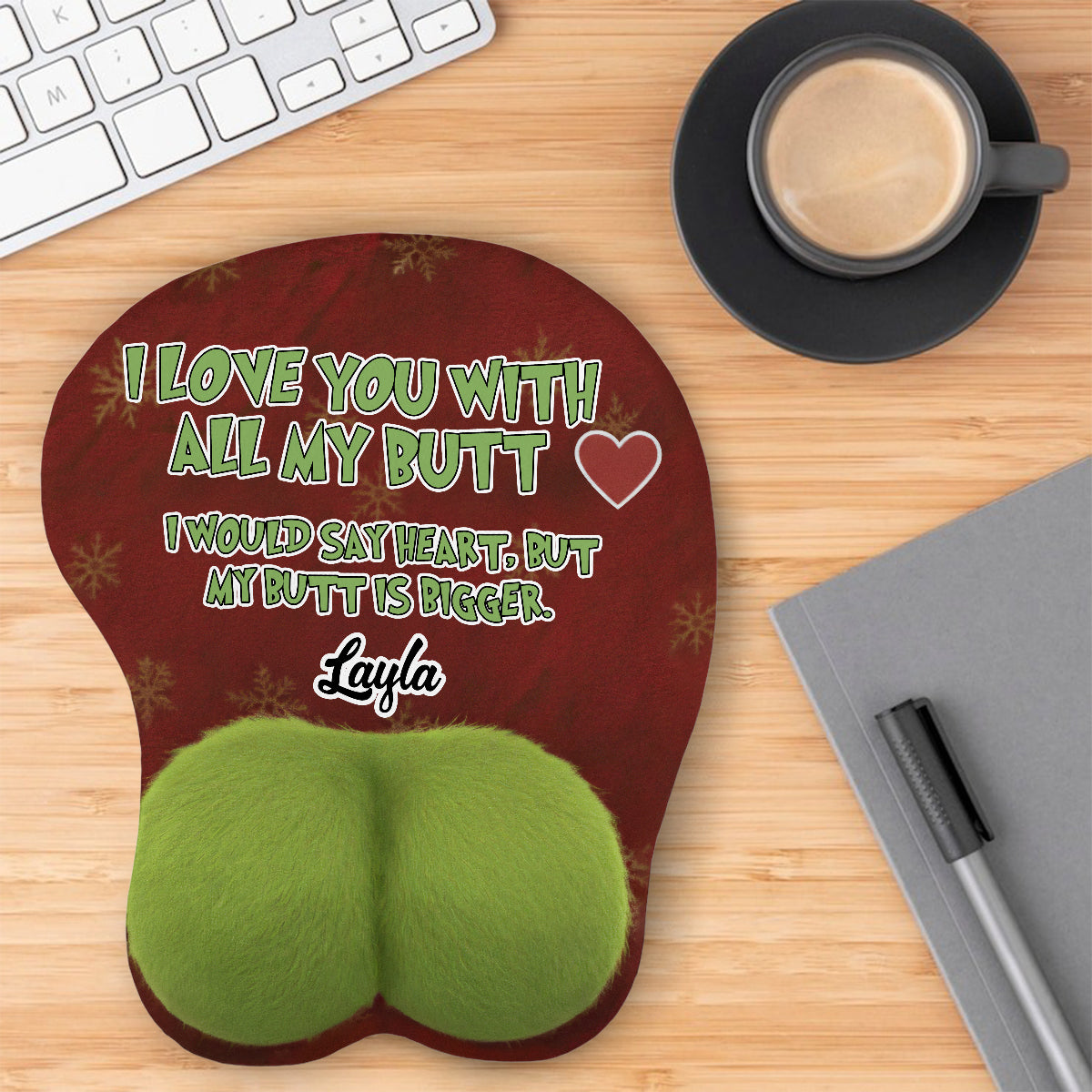 Je t'aime de tout mon cœur - Cadeau de Noël idéal pour lui - Tapis de souris 3D personnalisé avec étole de Noël