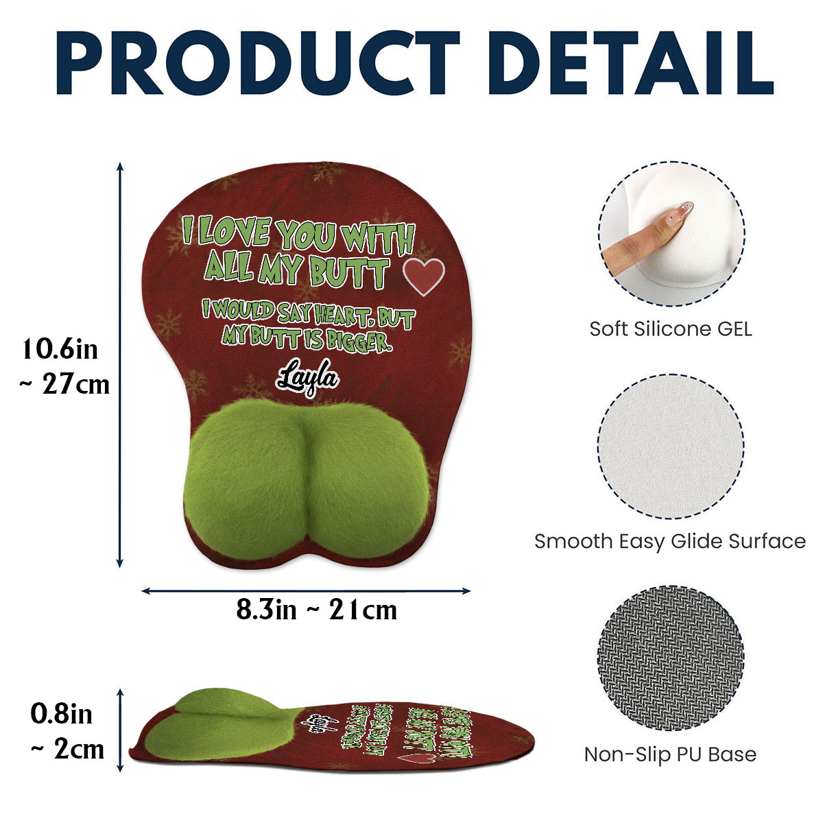 Je t'aime de tout mon cœur - Cadeau de Noël idéal pour lui - Tapis de souris 3D personnalisé avec étole de Noël