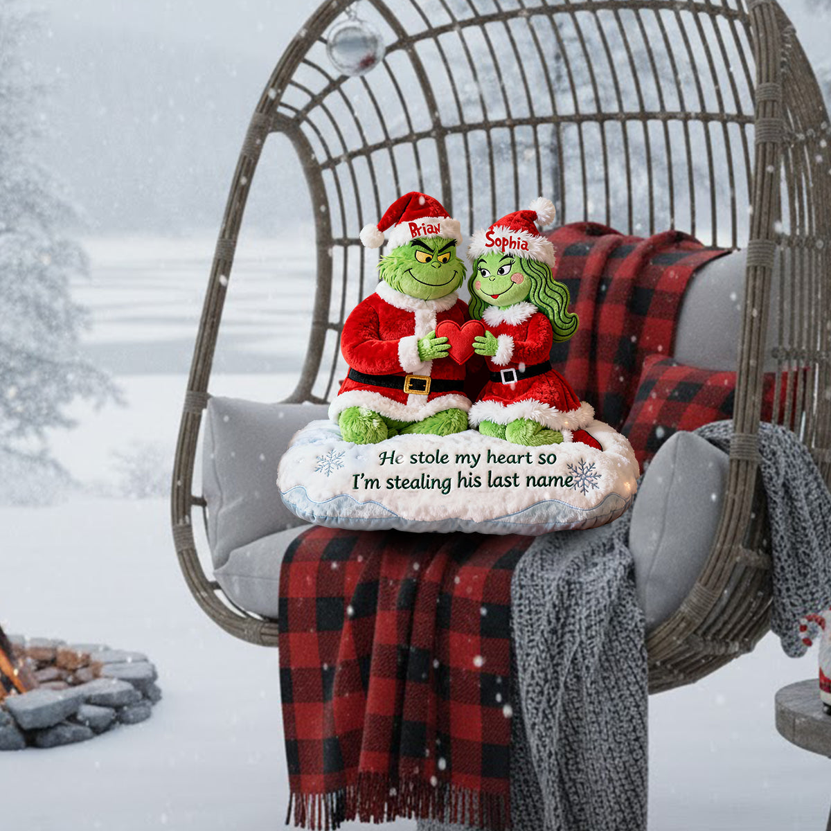 Il a volé mon cœur - Coussin personnalisé en fausse fourrure en forme d'étole de Noël