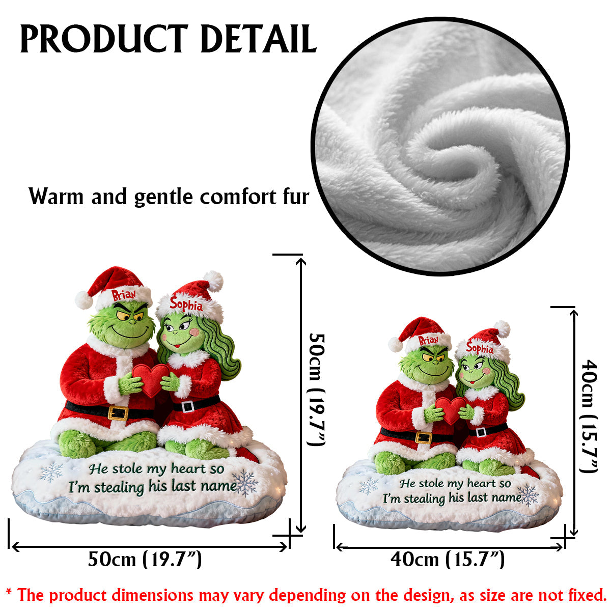 Il a volé mon cœur - Coussin personnalisé en fausse fourrure en forme d'étole de Noël