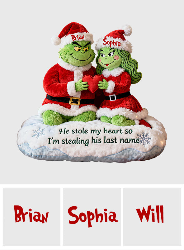 Il a volé mon cœur - Coussin personnalisé en fausse fourrure en forme d'étole de Noël