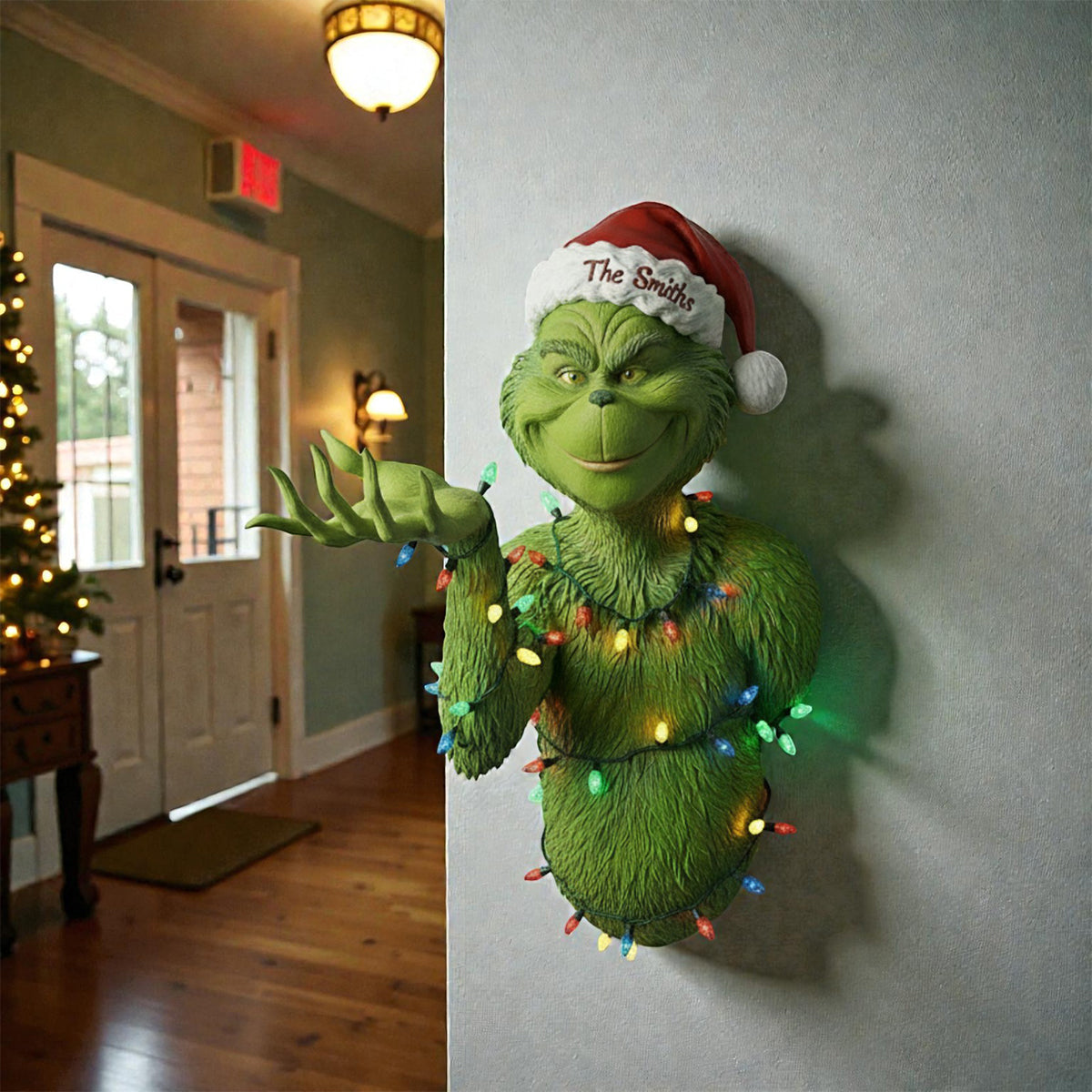 Joyeux Grinchmas - Organisateur suspendu personnalisé en forme d'étole de Noël