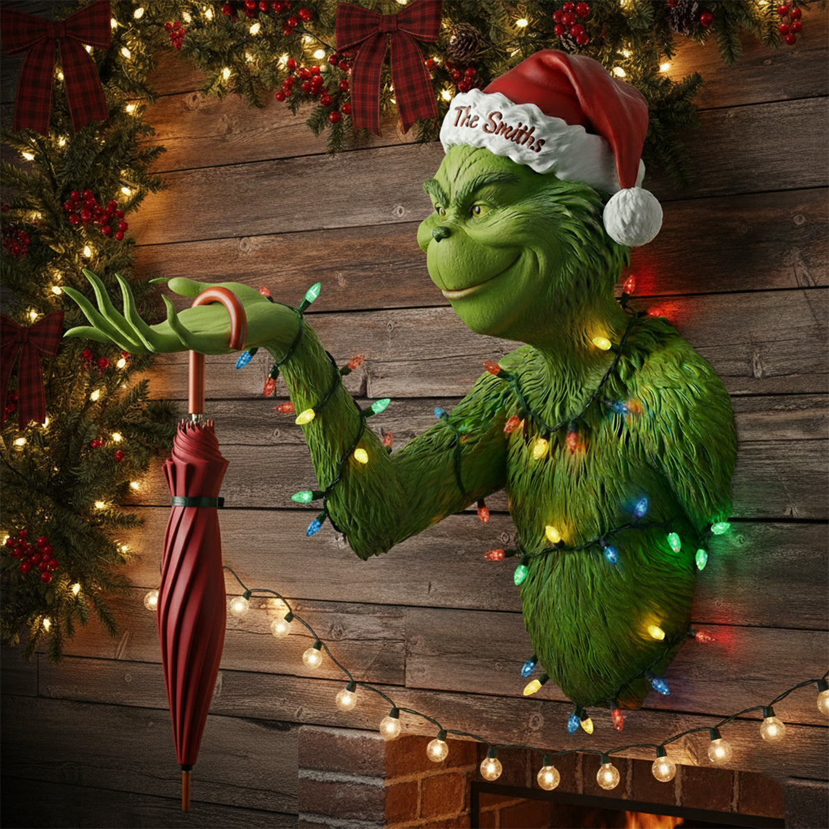 Joyeux Grinchmas - Organisateur suspendu personnalisé en forme d'étole de Noël