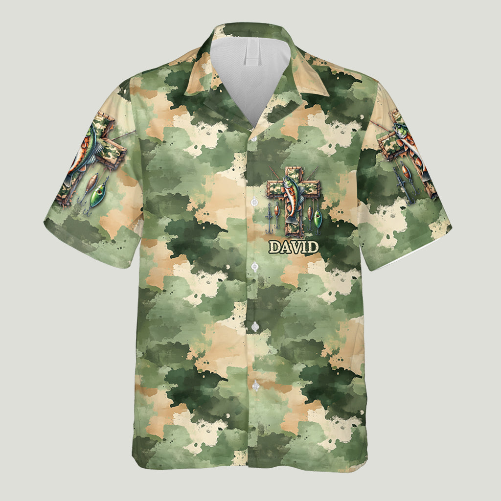 J'aime la pêche et je crois en Dieu - Chemise hawaïenne de pêche personnalisée