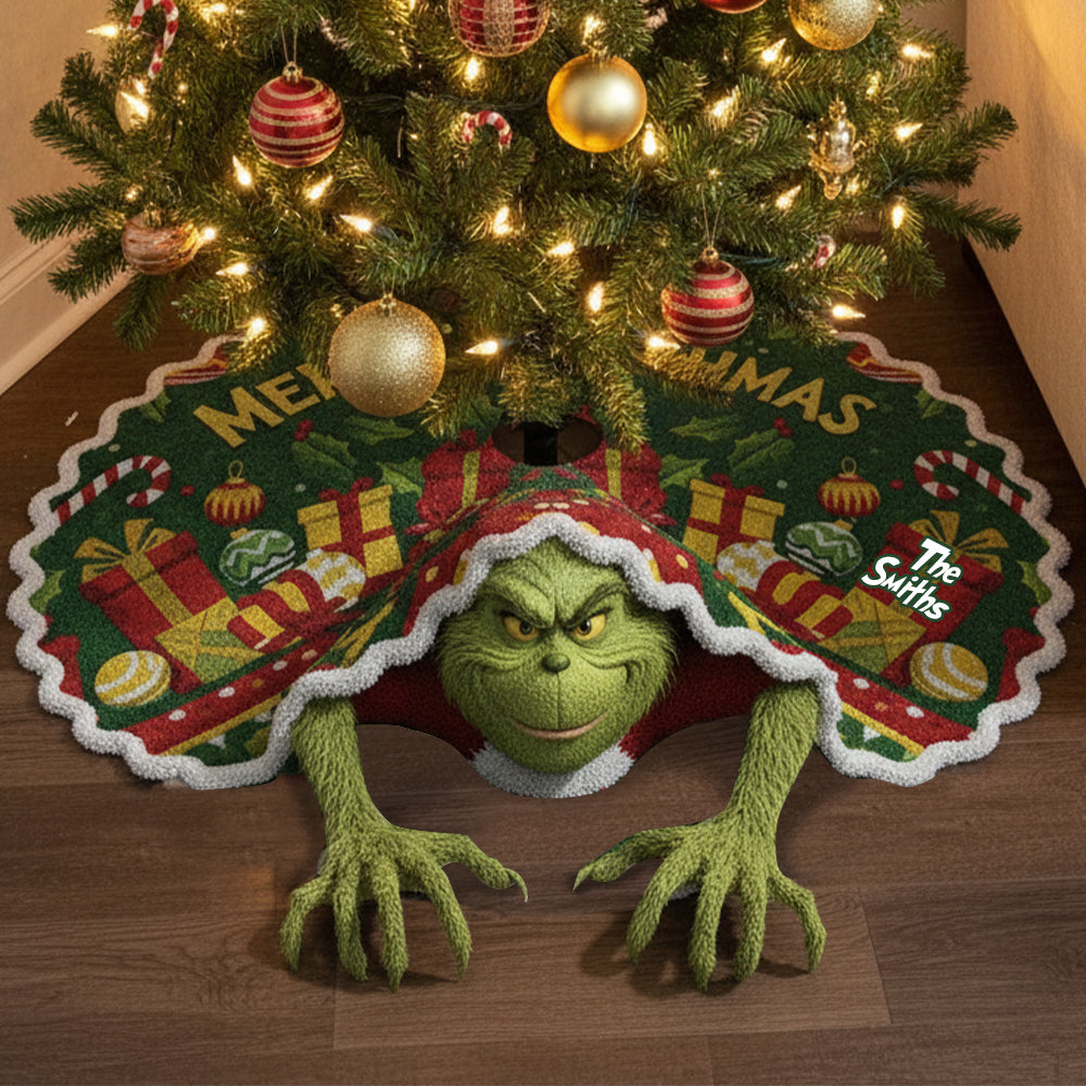 Joyeux Grinchmas - Jupe de sapin personnalisée en forme d'étole de Noël