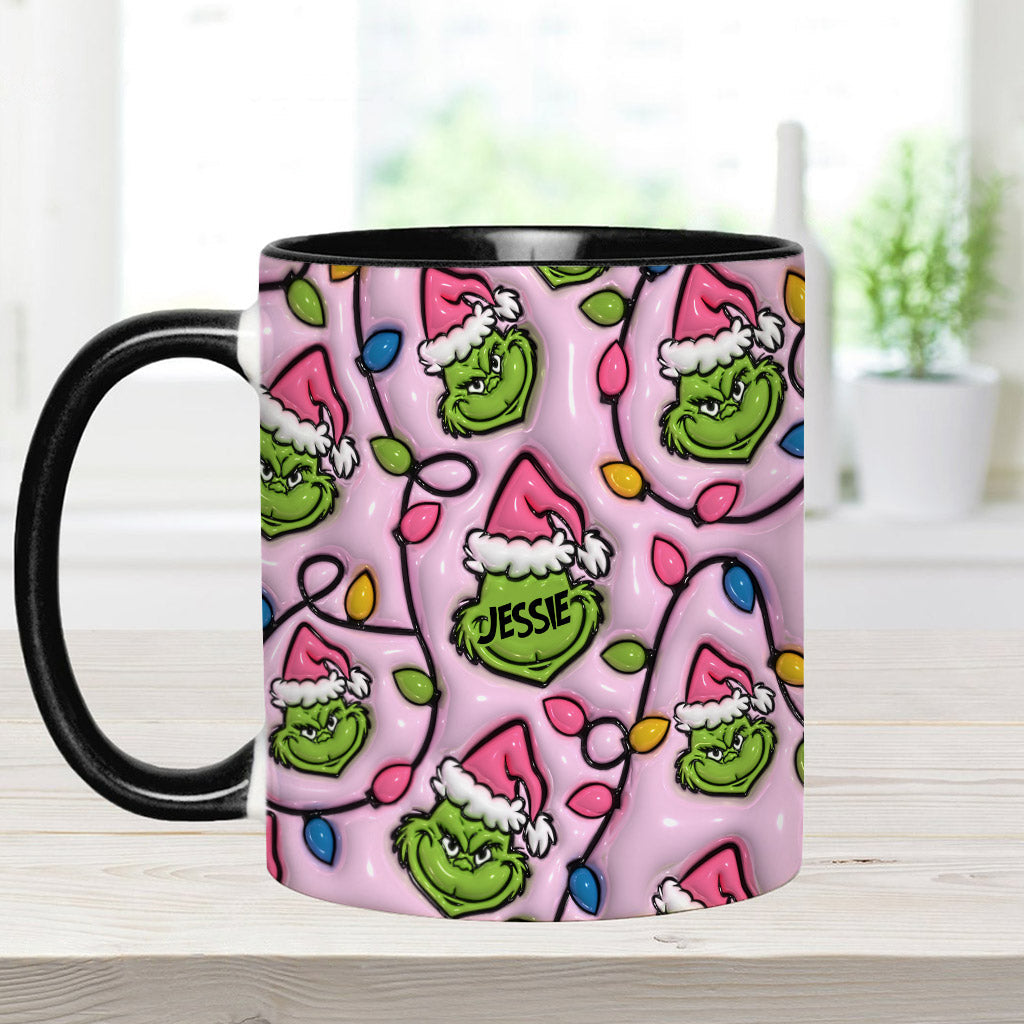 Mug décoratif de Noël vert et rose - Étole personnalisée