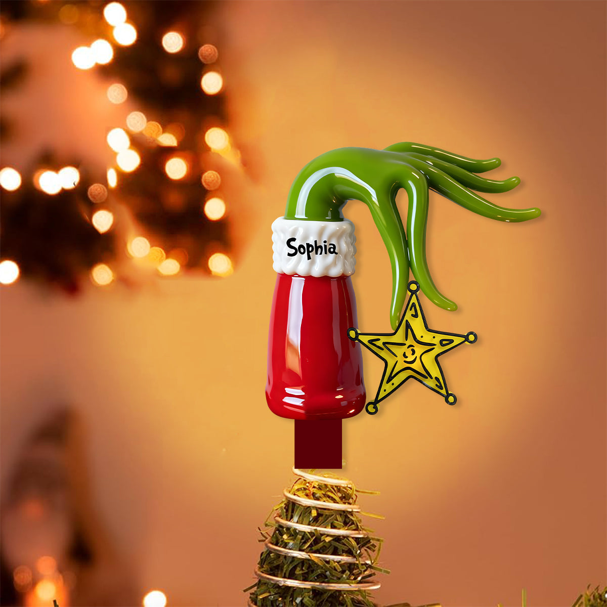 Grinchmas 2025 - Étole de Noël personnalisée avec guirlande lumineuse LED pour sapin de Noël