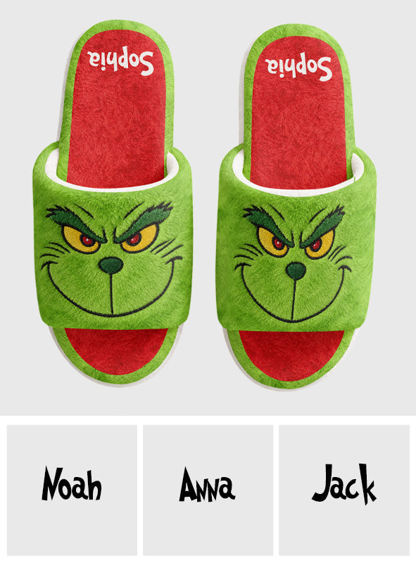 Merry Grinchmas - Personalized Stole Christmas Open-Toe Slippers