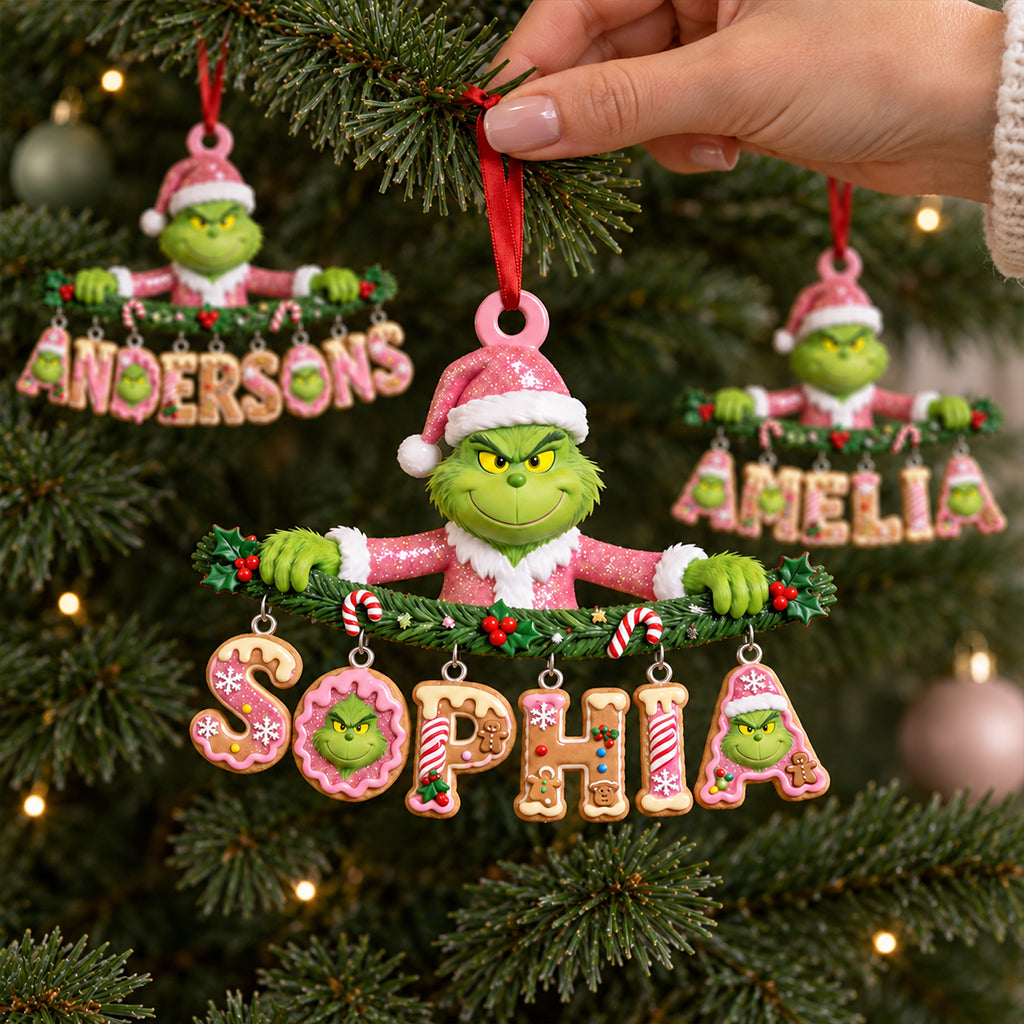 Grinchmas Name Letter - Personalized Stole Christmas Ornament With Charm