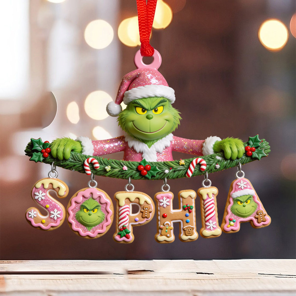 Grinchmas Name Letter - Personalized Stole Christmas Ornament With Charm