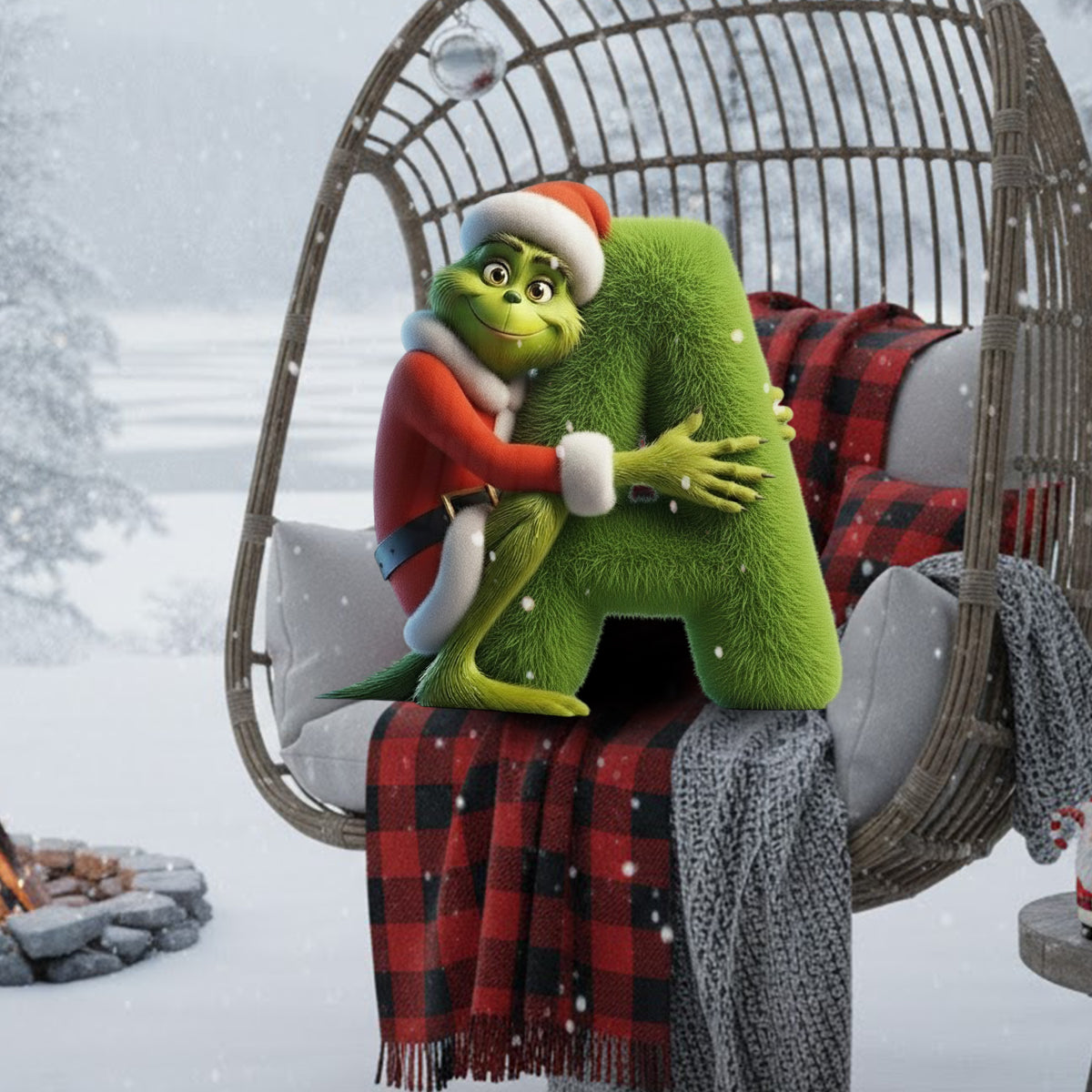 Green Monster Alphabet Christmas Movie - Personalized Stole Christmas Faux Fur Shaped Pillow