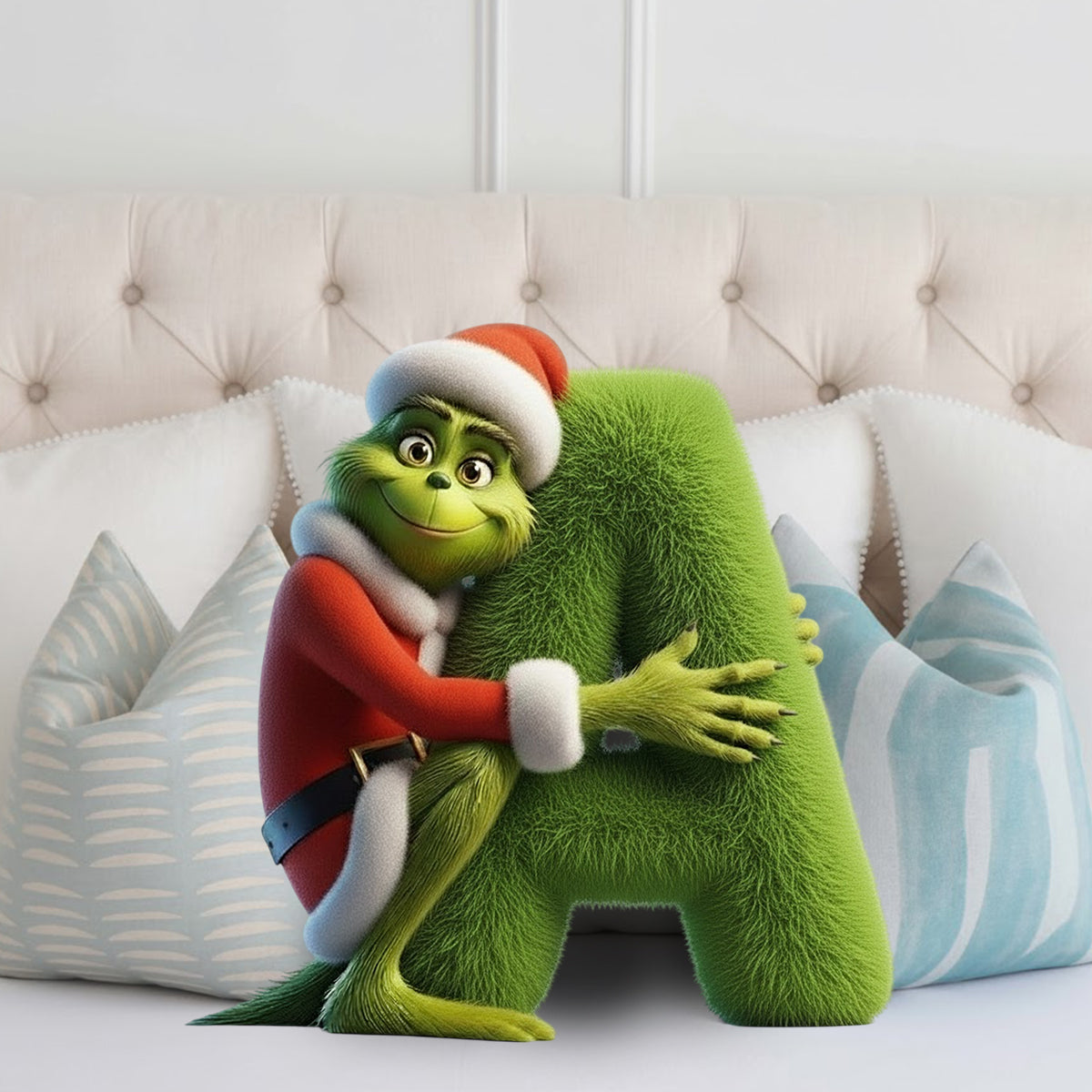 Green Monster Alphabet Christmas Movie - Personalized Stole Christmas Faux Fur Shaped Pillow