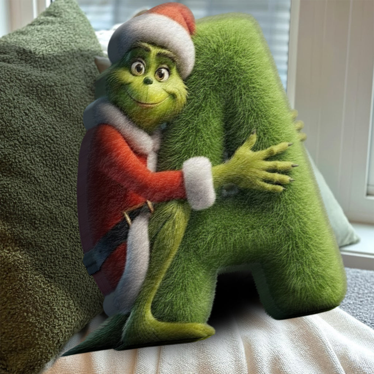 Green Monster Alphabet Christmas Movie - Personalized Stole Christmas Faux Fur Shaped Pillow