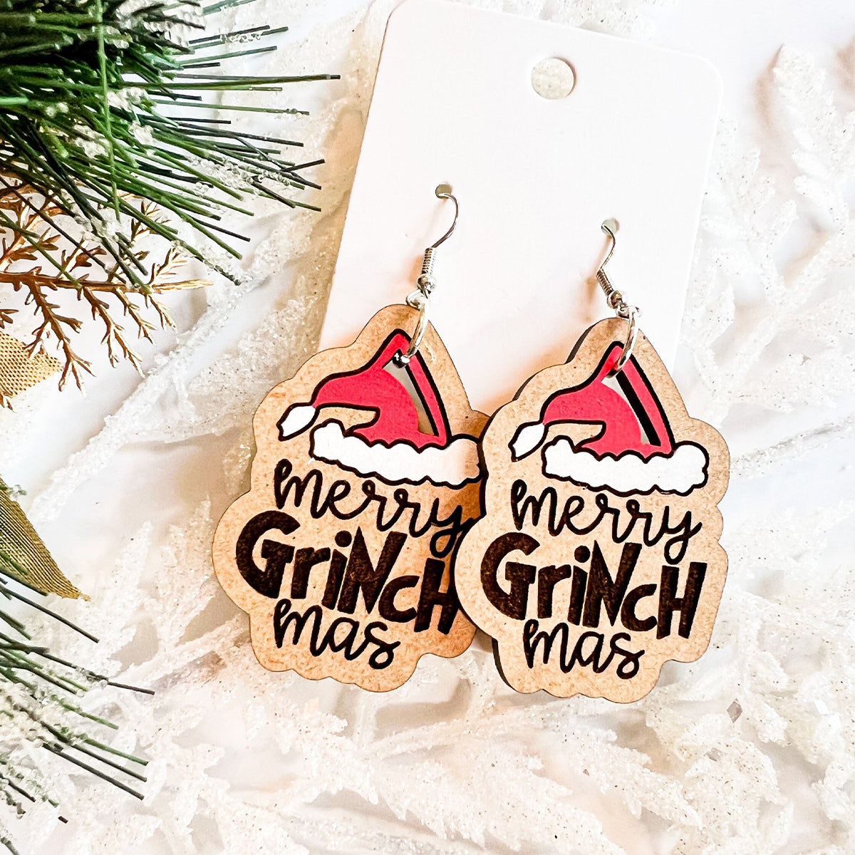 Joyeux Noël - Boucles d'oreilles en bois Stole Christmas