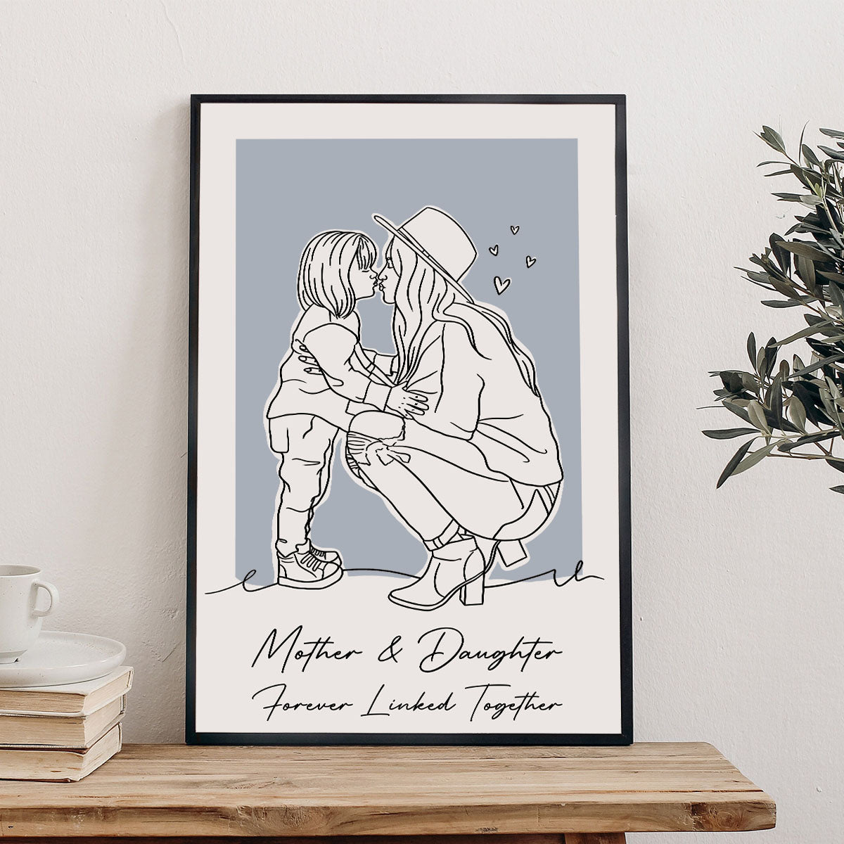 Portrait au trait personnalisé - Toile et affiche personnalisées pour maman