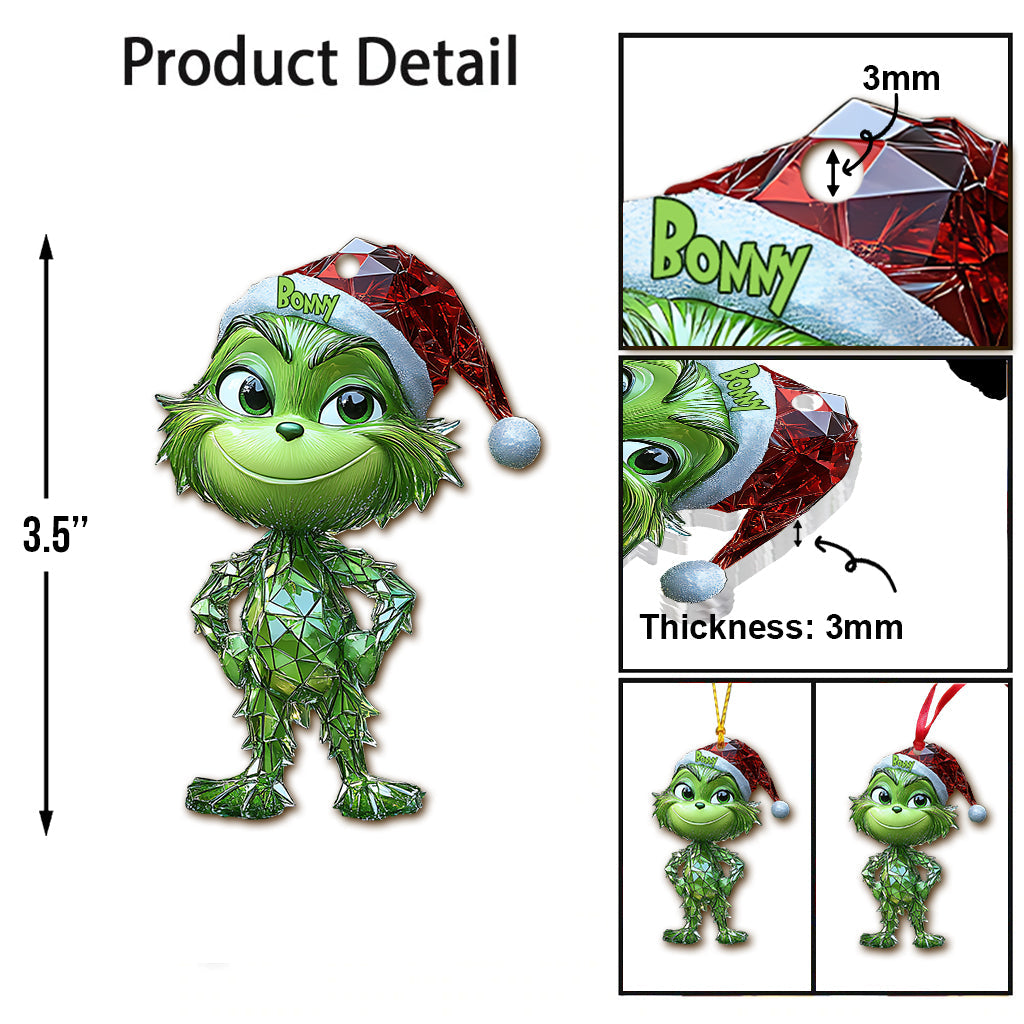 Geometric Green Mischief - Personalized Stole Christmas Ornament