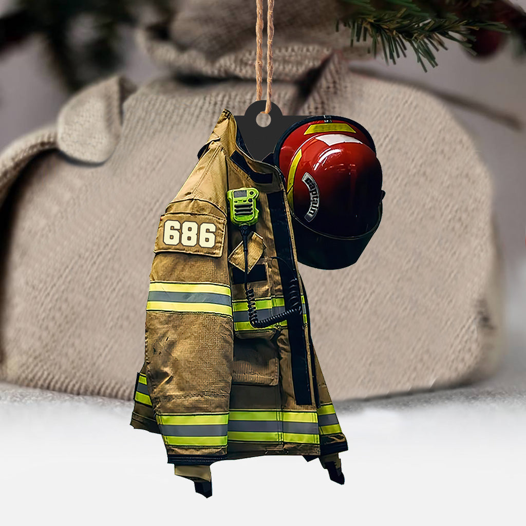 Uniforme de pompier - Ornement de Noël personnalisé pour pompier (Impression recto verso)