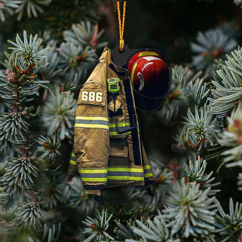 Uniforme de pompier - Ornement de Noël personnalisé pour pompier (Impression recto verso)