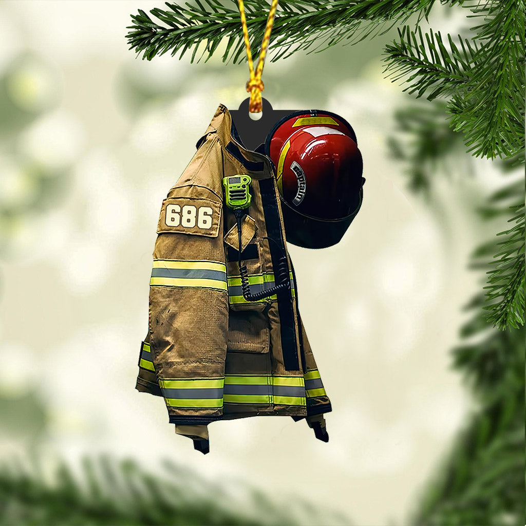 Uniforme de pompier - Ornement de Noël personnalisé pour pompier (Impression recto verso)