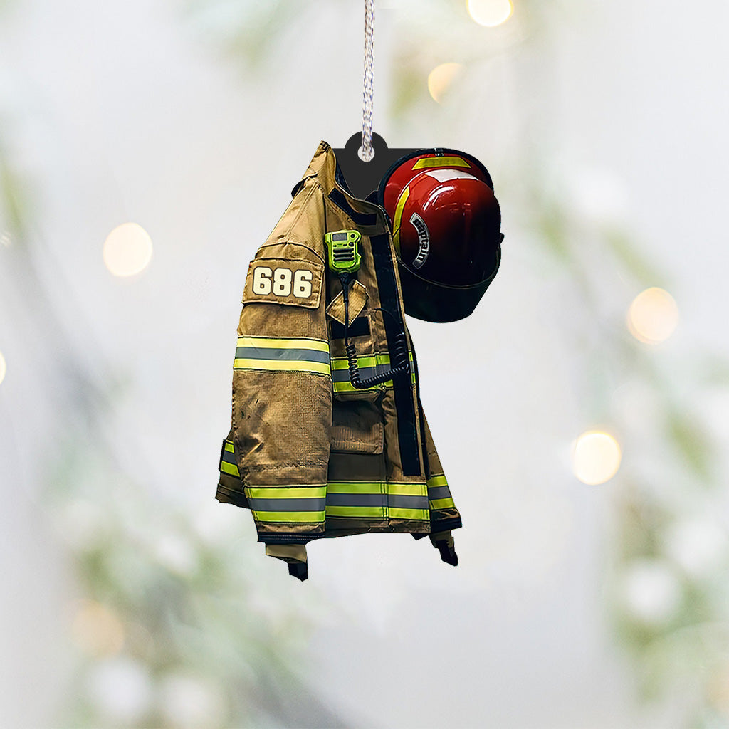 Uniforme de pompier - Ornement de Noël personnalisé pour pompier (Impression recto verso)