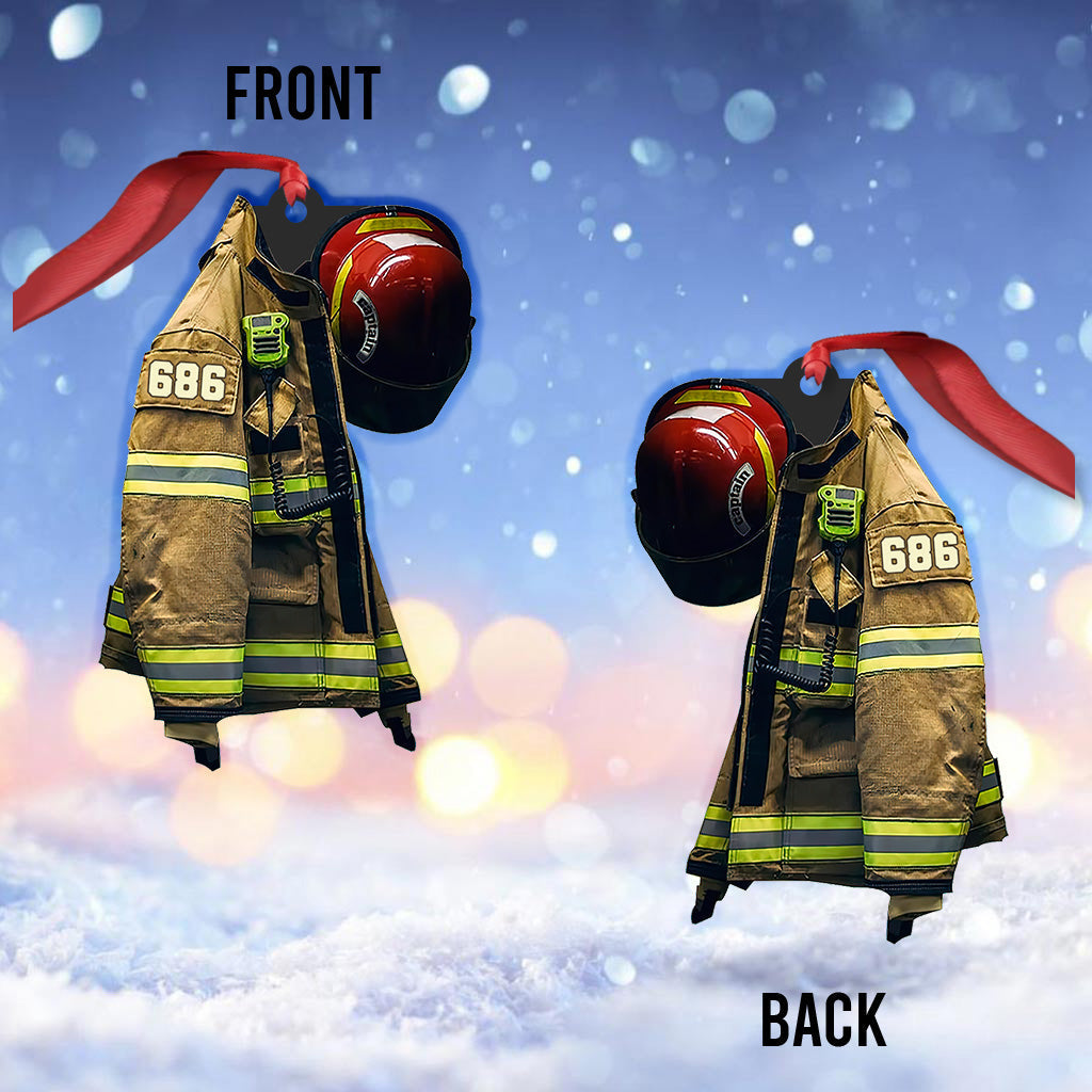 Uniforme de pompier - Ornement de Noël personnalisé pour pompier (Impression recto verso)