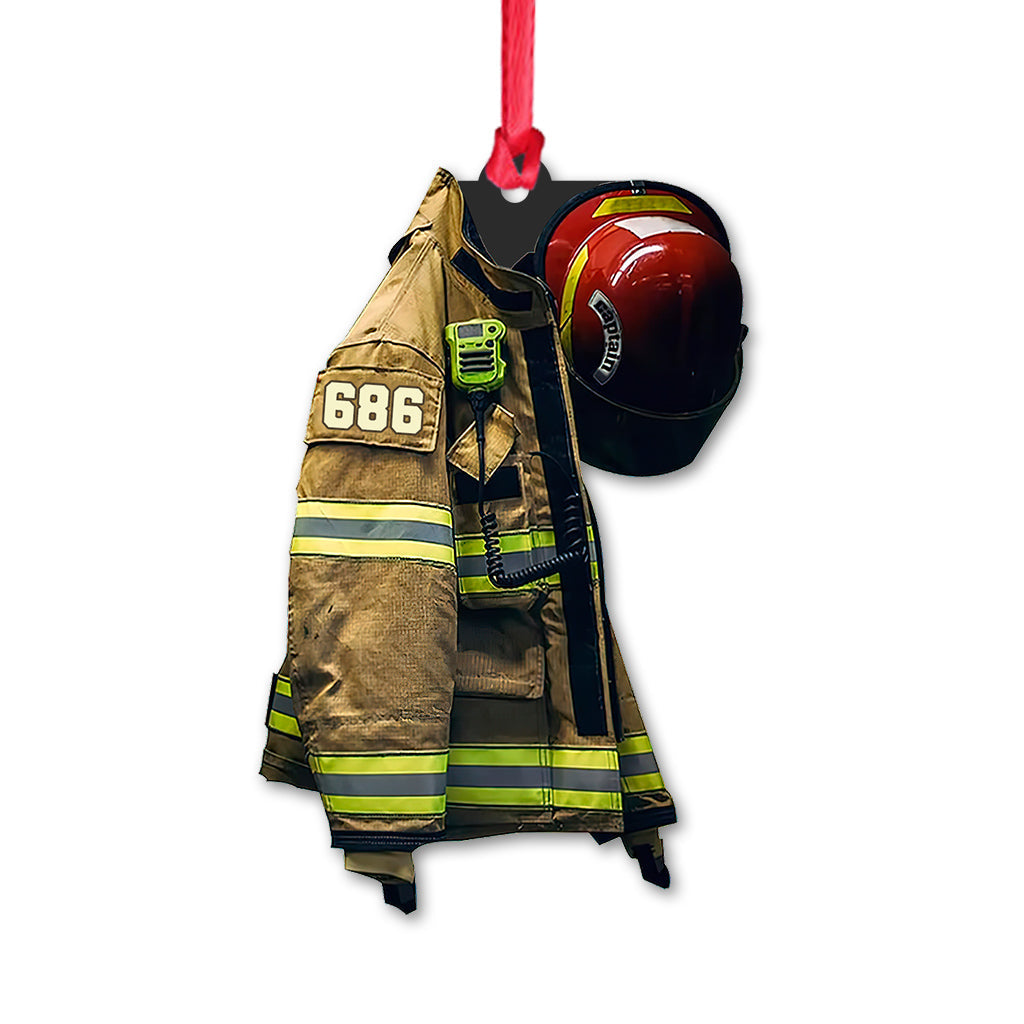 Uniforme de pompier - Ornement de Noël personnalisé pour pompier (Impression recto verso)