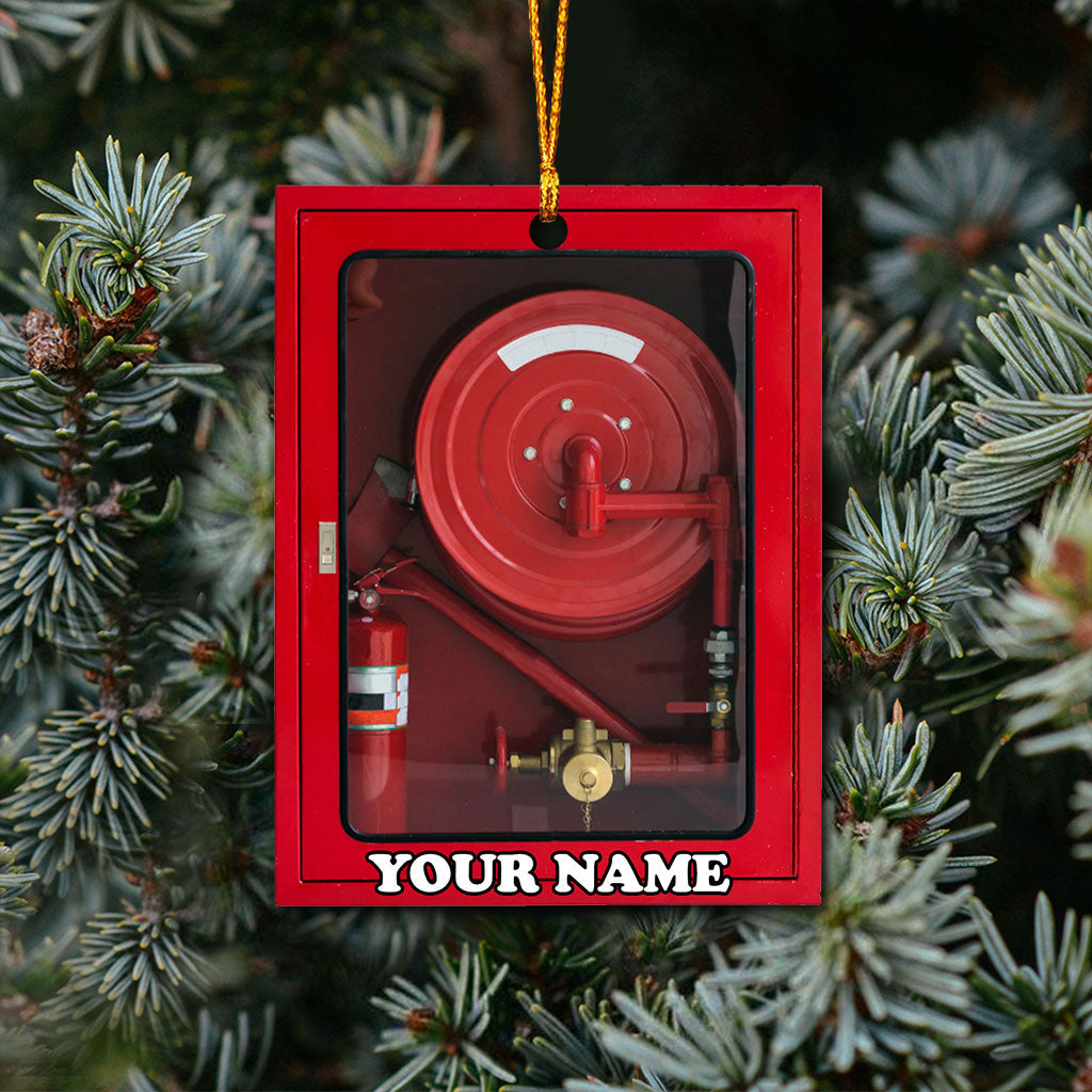 Fire Engine Red Box - Personalized Christmas Firefighter Ornament (Printed On Both Sides)