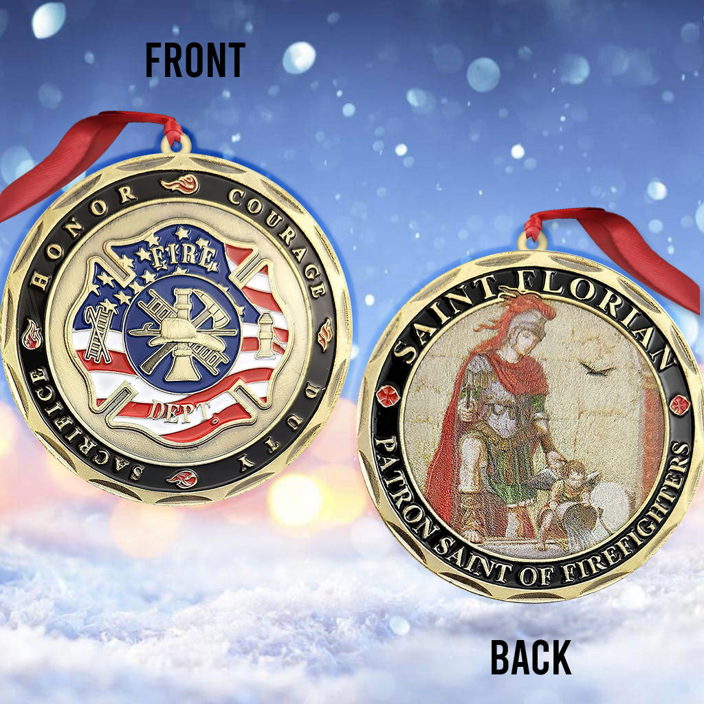 J'adore les pompiers - Ornement de Noël pompier (Imprimé des deux côtés)