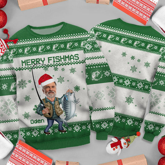 Joyeux Noël des pêcheurs - Pull moche de pêche personnalisé