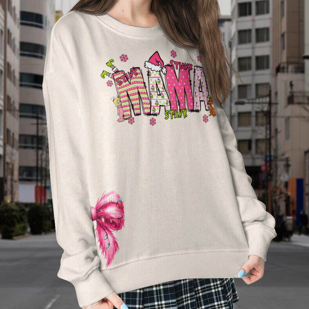 Sweat-shirt à ourlet fendu personnalisé « Maman Grinch » - Étole de Noël