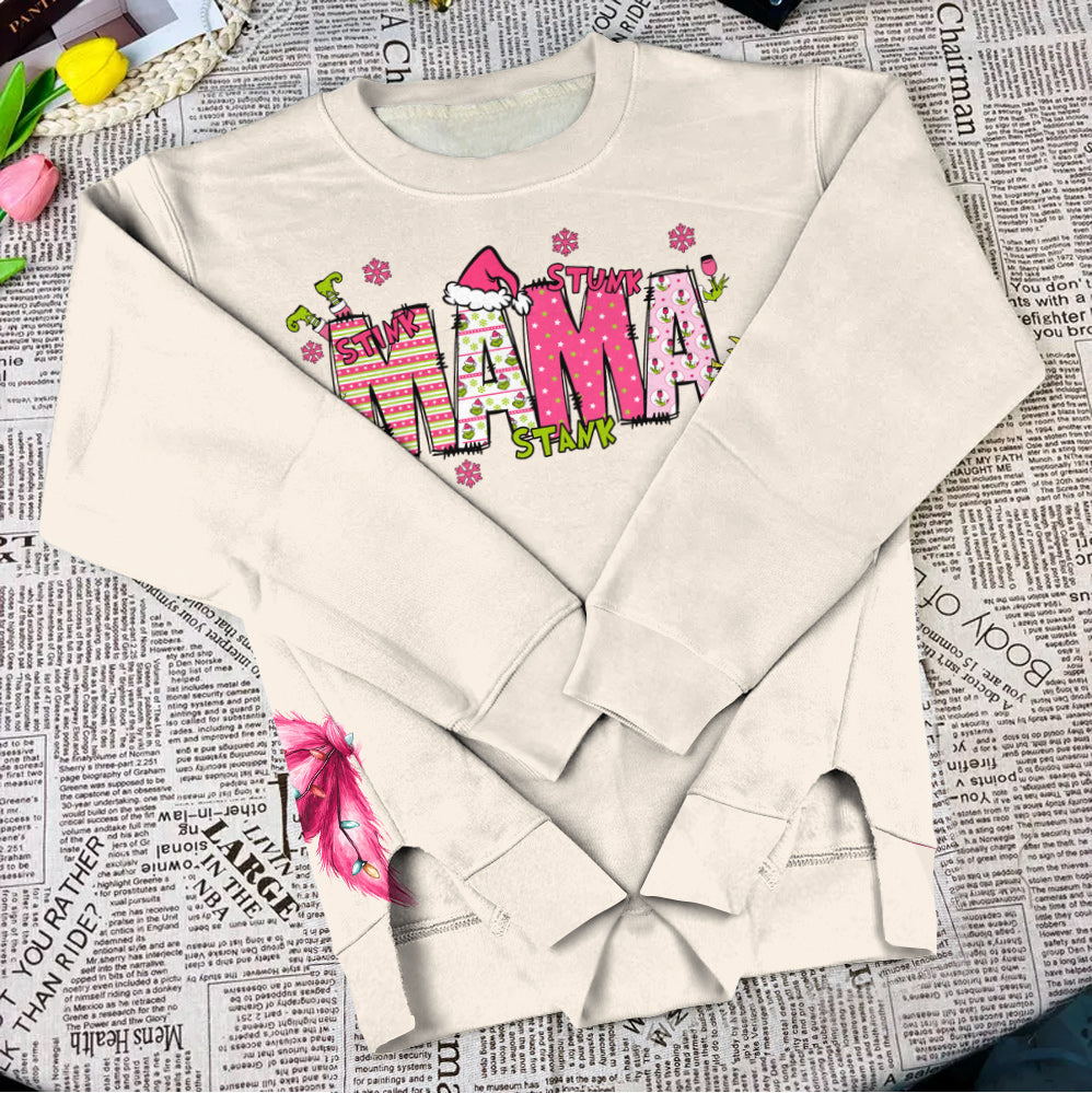 Sweat-shirt à ourlet fendu personnalisé « Maman Grinch » - Étole de Noël