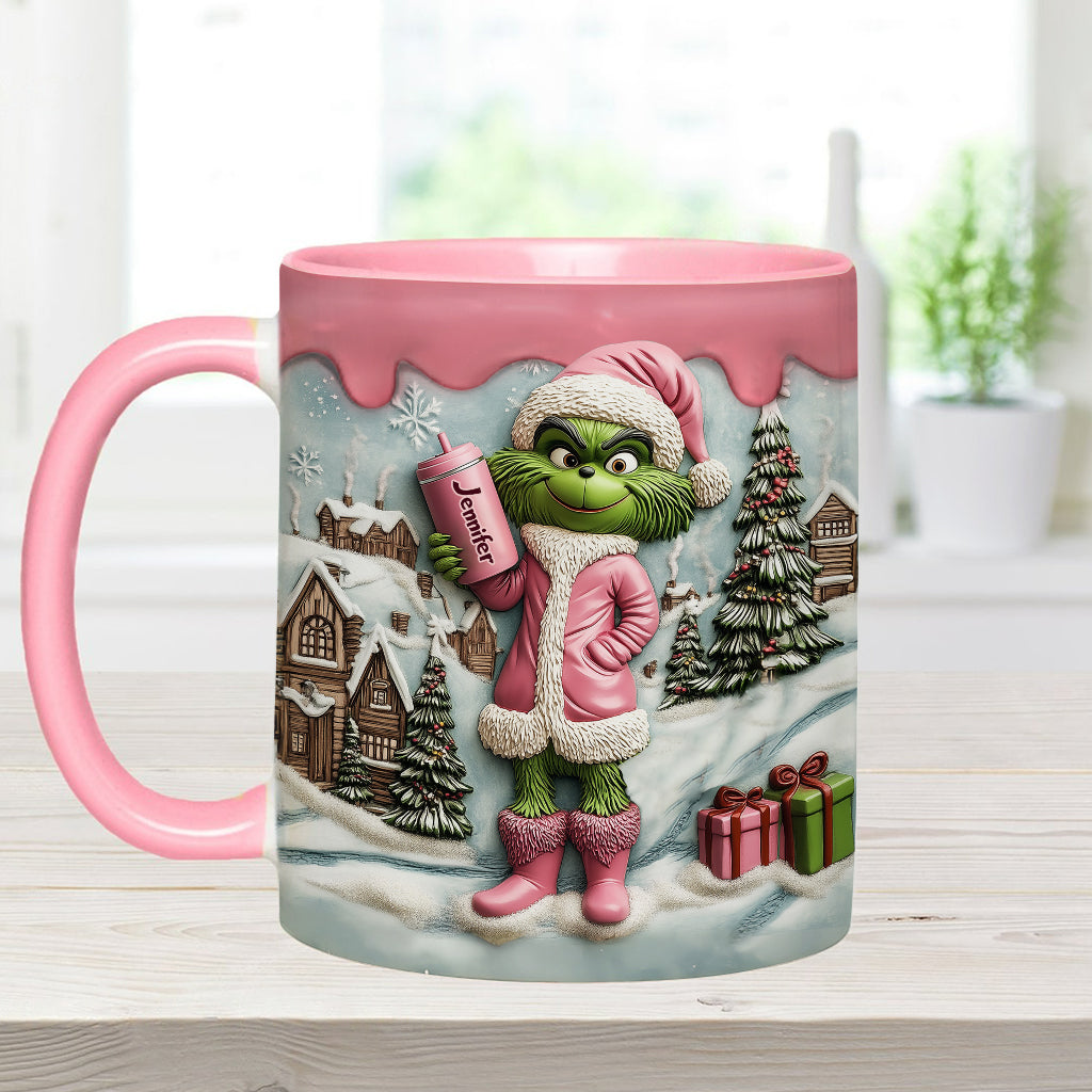 Mug personnalisé Grinchy Green Lady - Étole de Noël