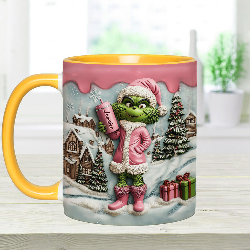 Mug personnalisé Grinchy Green Lady - Étole de Noël