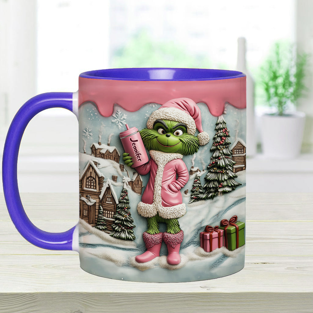 Mug personnalisé Grinchy Green Lady - Étole de Noël