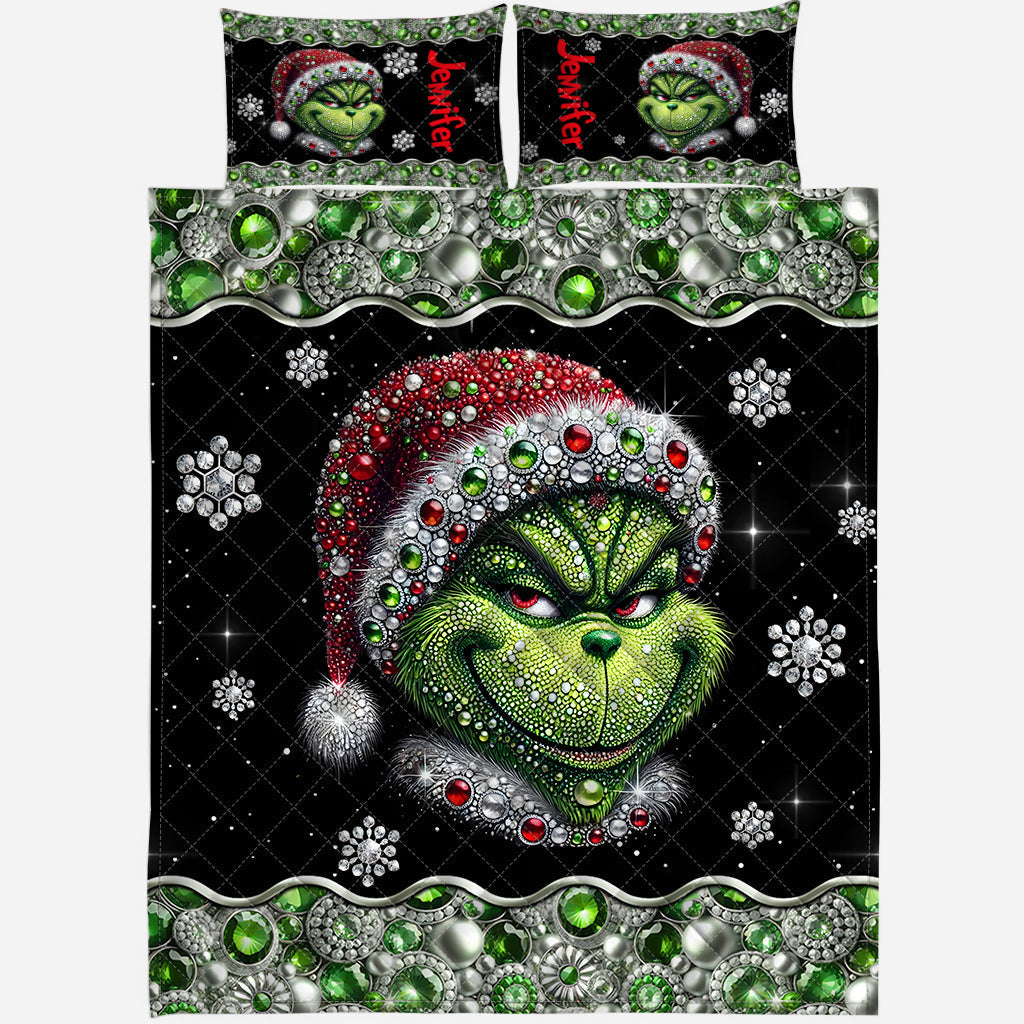 Joyeux Grinchmas - Ensemble de courtepointe de Noël avec étole personnalisée